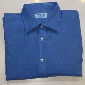 HILDITCH & KEY SHIRT 17.5 Blue End on End Cotton French Cuff Excellent Condition